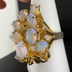 Vintage Cocktail Ring Gold Tone Polished Stone Size 8.5