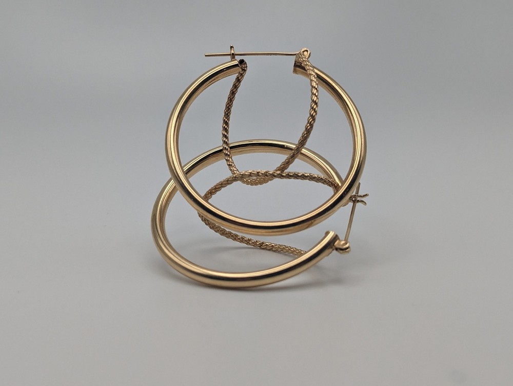 Large 14k Gold Twisted Hoop Earrings. 3″ Intertwined Twisted Double Wire Hoop Ea