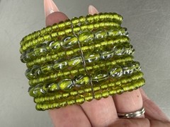 Chartreuse Green Beads Beaded Cuff Stretch Bracelet Boho Glam