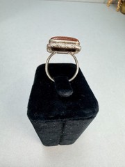 Vintage Silver Tone Goldstone Square Statement Ring Brown Cabochon Size 9