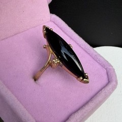 Antique Victorian 10KP Gold Black Onyx Navette Ring Size 7.5 Vintage Floral 4.1g