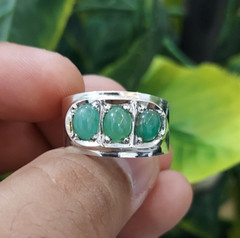 Natural Chitrali Emerald Ring Three Stones Pota Emerald Ring Sterling Silver