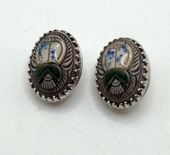 Vintage Whiting and Davis scarab Egyptian revival clip on earrings rare