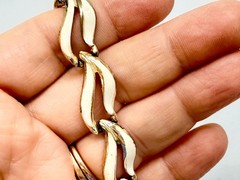 Vintage Choker Necklace Retro Gold Tone Cream Enamel Mid Century Chain 15 inch