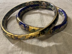 Vintage Cloisonné Floral Enamel Bangle Bracelets Navy/Green/Gold/Pink
