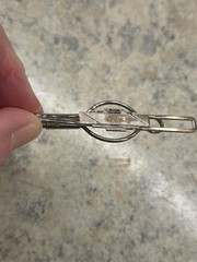 Antique Silver Tone Art Deco Tie Bar Engraved “TEL” Pre 1920 w/Faux Lizard Case