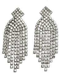 3 1/8″ Long Chandelier Pierced Earrings Vintage Rhinestones Silvertone