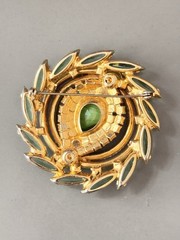 Vintage Verified JULIANA D&E BOOK SET Green Striped Crest Brooch & Earring Set