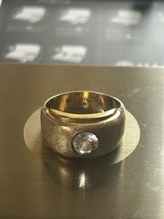Vintage 10K Gold Filled Men’s Nugget Ring-9 GRAMS-Flush Set Clear Stone–Size 9