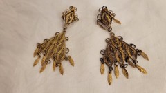 Earrings Clip On Jerusalem 935 Silver Dangle Filigree /Cannetille /antique