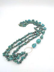 Vintage Turquoise Nugget Necklace Sterling Silver 24 Inch Southwestern Boho