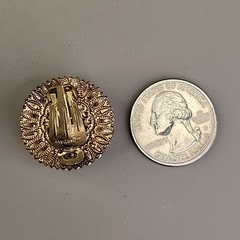 Vintage Sugared Flowers Clip On Earrings West Germany Round Faux Pearls 7/8″