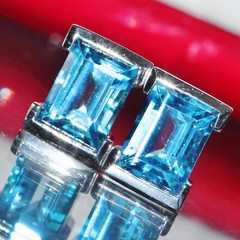 14k white gold earrings 3.00ct blue topaz stud vintage handmade 3.4gr N2540C