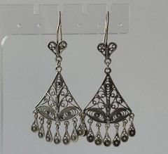 Vintage Turkish Sterling Silver Dangle Earrings Filigree 8.32 Grams 2.5 Inches