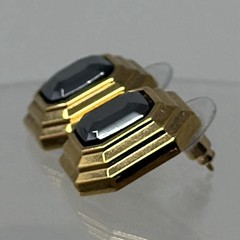 Vintage Lanvin Germany Gold Tone Octagon Hematite Art Deco Style Stud Earrings