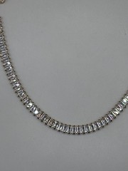 Marked 14K Gold Tone Baguette CZ Tennis Paperclip Link Necklace Statement Chain