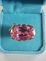 Pink Topaz CZ Statement Ring With Dangling Butterfly Charm 7 Sterling Silver