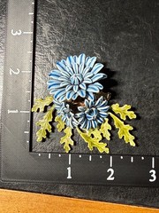 Vintage Corocraft enamel flower Brooch Pin with leaves blue green signed 50s-60s