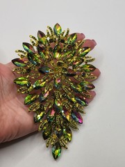 Stunning 6″ Watermelon Teardrop Shape Articulated AB Crystal Gold Tone Brooch