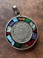 Vintage Aztec Calendar Pyramid & Sun Pendant Necklace
