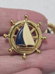 Vintage Avon Nautical Sailboat Earrings | Enamel Ship Wheel Studs