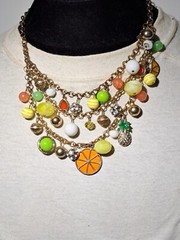 VINTAGE 3 STRAND CHUNKY CHARM NECKLACE 20″