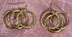 Triple Ring Dangle Pierced Earrings, Gold Tone, .75” Diameter