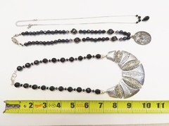 Vintage Jewelry Lot Black Faceted Glass Crystals Rhinestones Cabochon + D2106
