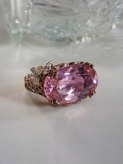 Pink Topaz CZ Statement Ring With Dangling Butterfly Charm 7 Sterling Silver