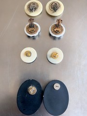 Original 1980s New Wave design earrings Black and Off white 4 Pairs