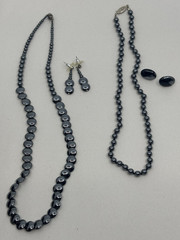 4 Piece Lot of Hematite Jewelry Necklaces and Post Earrings AK Black Diamond