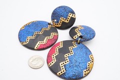 Vintage Clip On Earrings Black Painted Wood 1980s