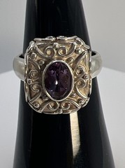 Vintage Sterling Silver 925 Ornate Filigree Bezel Amethyst Ring