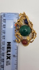 Swoboda Triple Dragon Jade Carnelian Figural Pin Brooch Gold Color VTG Estate
