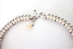 Vintage 1960s Trifari Faux Pearl Necklace Chocker Silver Plated Metal