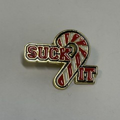Funny Enamel Pin, Christmas Candy Cane,”Suck it”, Spencer’s Workshop, Snarky VTG