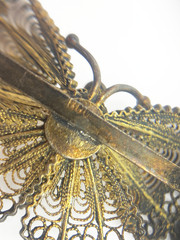 Vintage 800 Silver Filigree Butterfly Brooch Gold Wash 3D Layered Pin