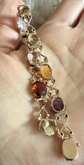 Vintage C.1950s 14Kt Rose Gold Natural Oval Multi-Gemstones Link Bracelet 7.5”in