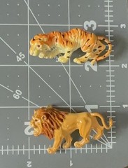 Lind Gal Lion & Tiger Brooches Lot Of 2 Orange Stripes Enamel Figural Pins Vtg