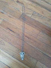 Owl Pendant Necklace Silver Tone Rhinestones 26 Inches Vintage