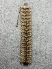 Vintage Francois Wide Gold Tone Ribbon Link Bracelet Textured Statement Panel