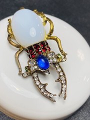 NWOT Kelley Hollis Signed Darling Scarab Moonstone/Rhinestone Beetle Brooch/Pin!
