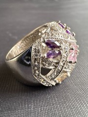 925 Sterling Silver Multi-colored CZ Cocktail Dome Ring Size 6 US