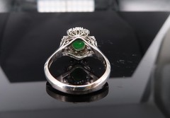 Vintage 1.10ct Natural Jadeite Jade & 0.49ct Diamond Platinum Ring, Size 7.25