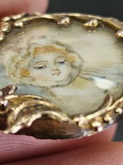 Victorian 15k 18k Yellow Gold Handmade Brooch Hand Painted Blonde Red Head Woman