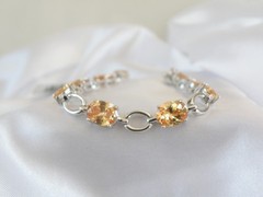 Vintage Sterling Silver 925 Gemstone Tennis Station Bracelet Fits 7″