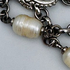 Vintage Baroque Pearl Opera Length Necklace Silver Tone Station Chain 45 in 50g