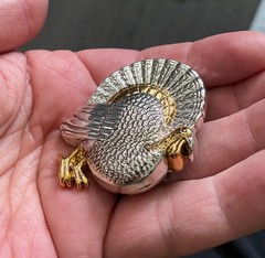 Thanksgiving Turkey Brooch Pin Pendant Signed Best Silver Gold Tone Metal