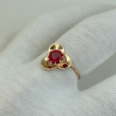 Three Leaf Clover Flower Antique Ring 1.7 Ct Simulated Ruby 14k Yellow Gold Over