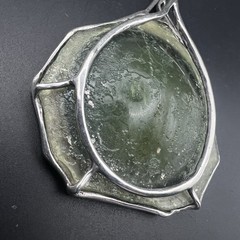 Uri Ramot Sterling Silver Ancient Roman Glass Modernist Pendant 3.25″ 39g